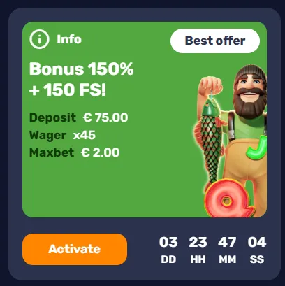 150% third deposit bonus at Basswin
