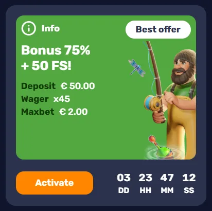 75% second deposit bonus at Basswin